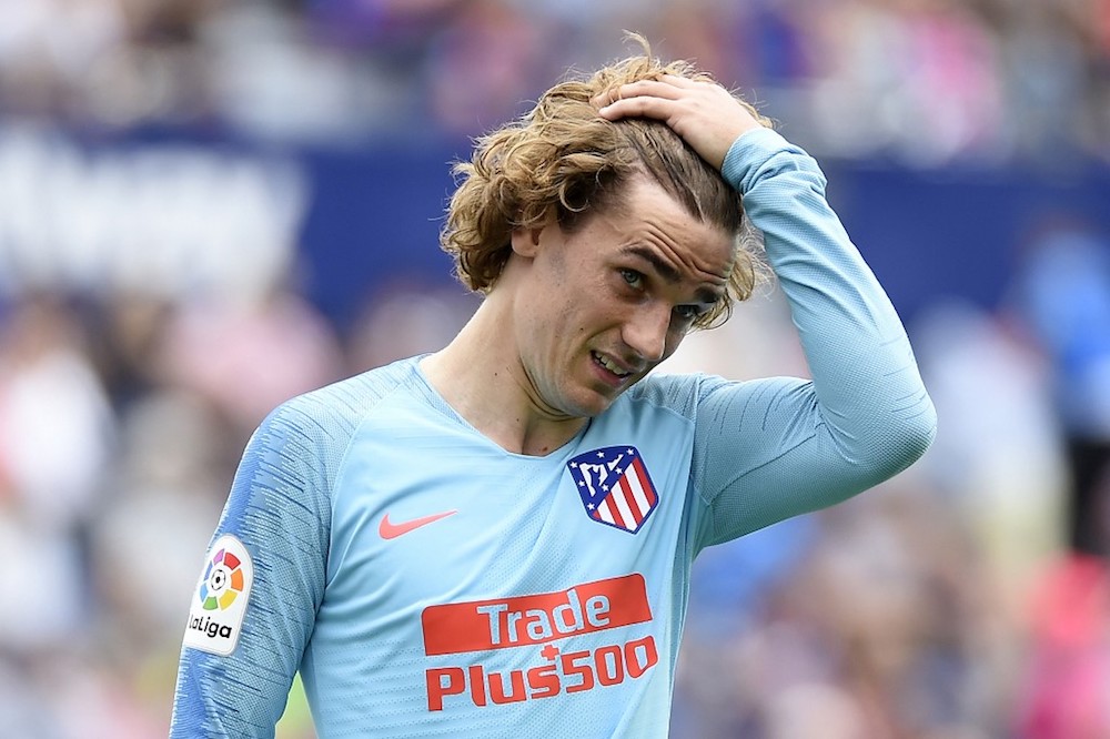 Atletico Madridu00e2u20acu2122s Antoine Griezmann reacts during the La Liga match with Levante at the Ciutat de Valencia stadium in Valencia May 18, 2019. u00e2u20acu201d AFP pic