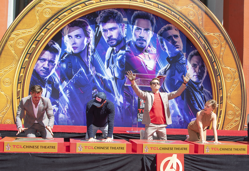 u00e2u20acu02dcAvengers: Endgameu00e2u20acu2122 actors Chris Hemsworth, Chris Evans, Robert Downey Jr and Scarlett Johansson at an April 2019 event in Los Angeles. u00e2u20acu201d AFP pic