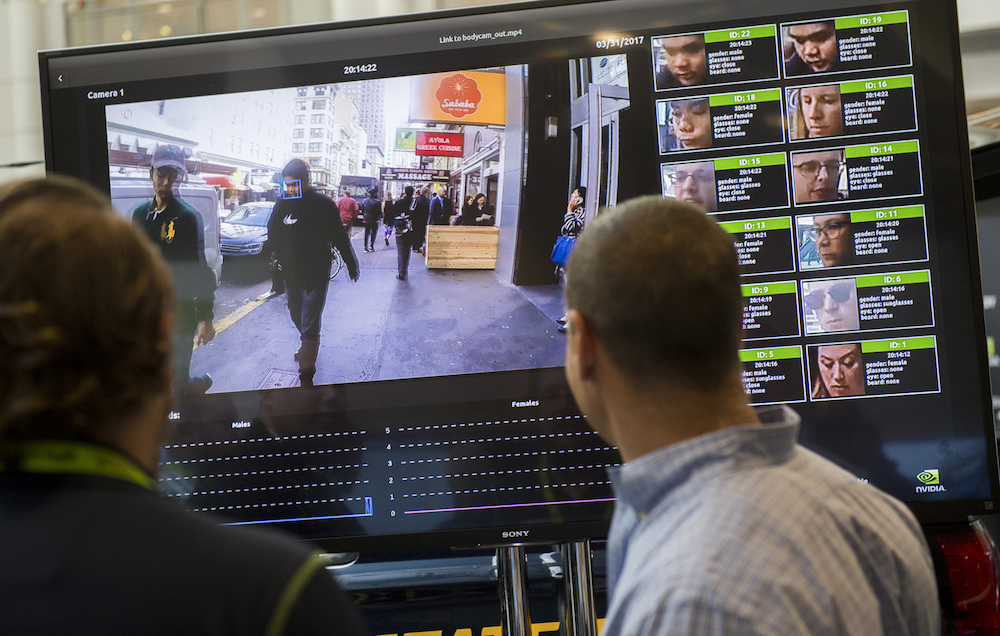 A display shows a facial recognition system for law enforcement during the 2017 NVIDIA GPU Technology Conference in Washington. u00e2u20acu201d AFP pic