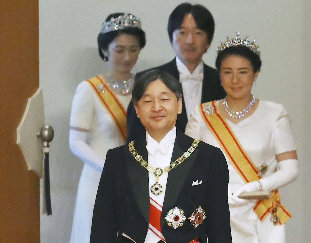 Japan's Emperor Naruhito, Empress Masako, Crown Prince Akishino and Crown Princess Kiko attend a ritual called Kenji-to-Shokei-no-gi, at the Imperial Palace in Tokyo May 1, 2019. —Kyodo handout via Reuters
