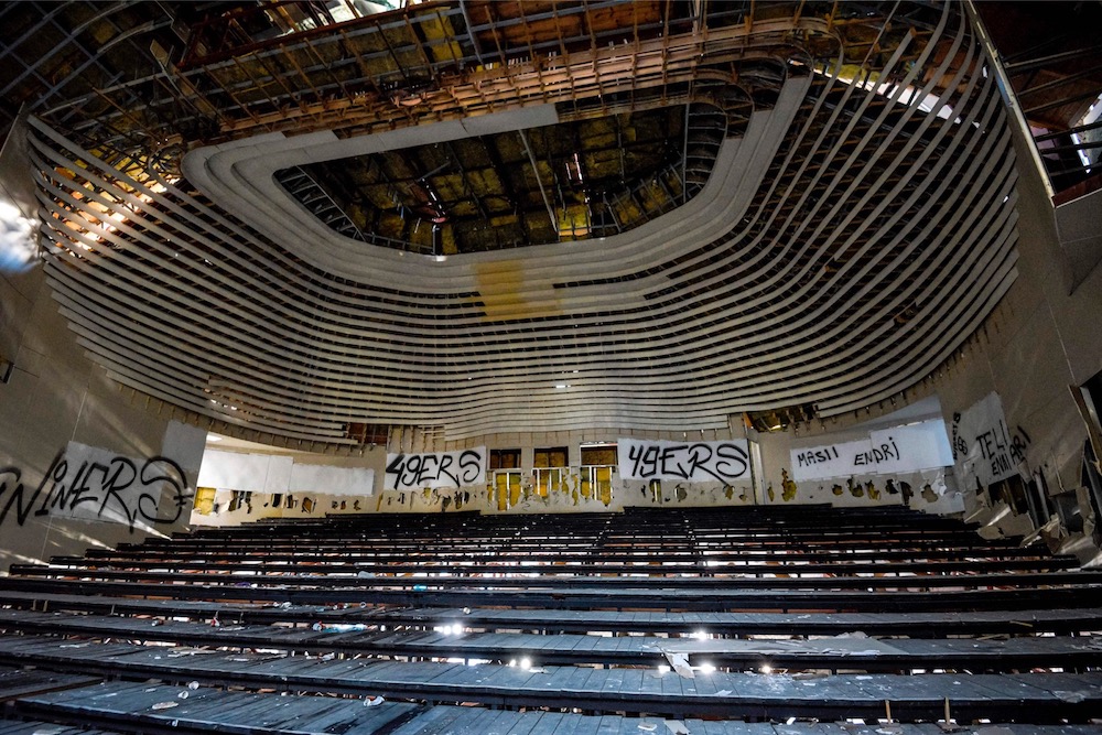 This picture taken in Tirana, Albania on February 7, 2019, shows an interior view of Tirana's pyramid, a former museum that was named after late Albanian communist dictator Enver Hoxha. — AFP pic