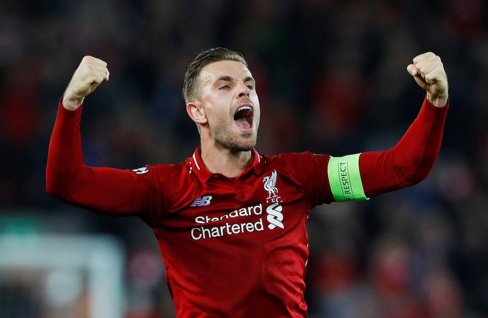 Liverpool's Jordan Henderson celebrates after the match, Liverpool May 7, 2019. u00e2u20acu201d Reuters pic