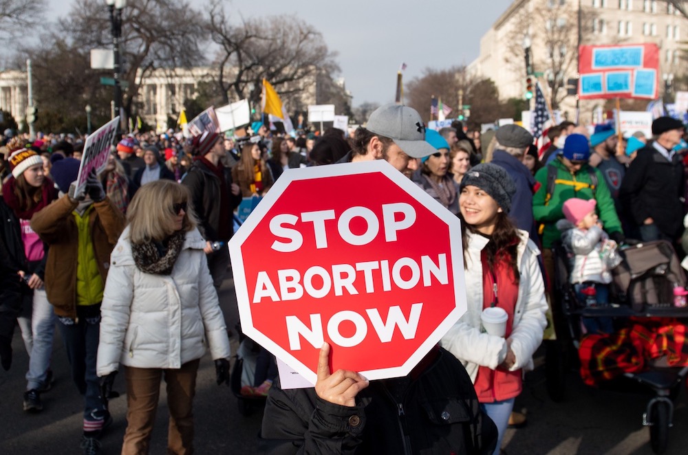 In this file photo taken on January 18, 2019, anti-abortion activists hold signs alongside anti-abortion activists participating in the u00e2u20acu02dcMarch for Lifeu00e2u20acu2122. u00e2u20acu201d AFP pic