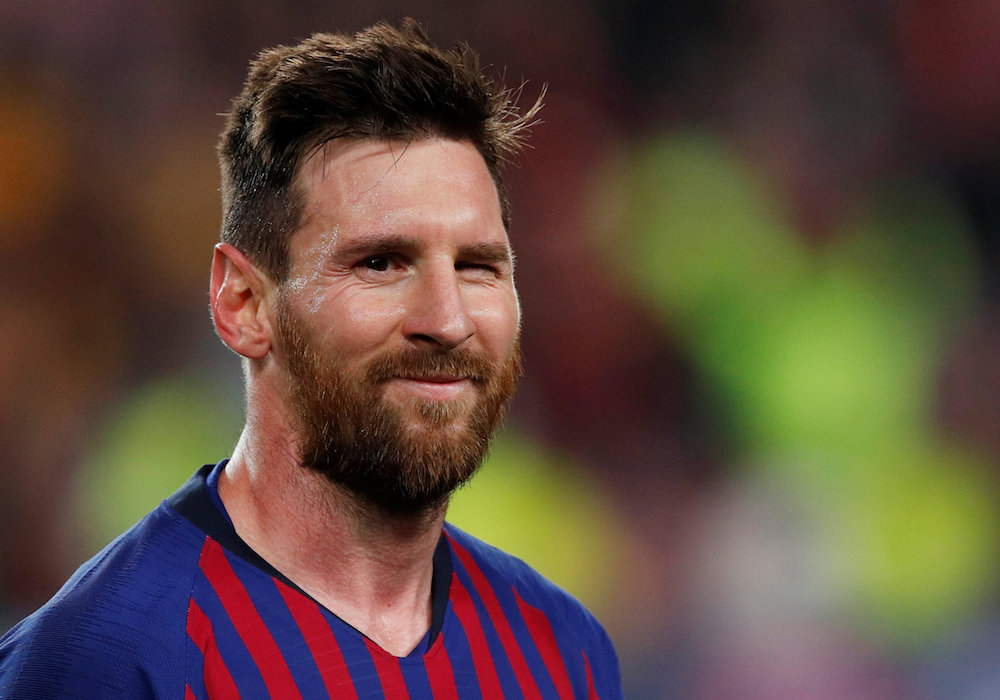 Barcelonau00e2u20acu2122s Lionel Messi celebrates at the end of the Champions League Semi-Final First Leg match with Liverpool in Camp Nou, Barcelon May 1, 2019. u00e2u20acu201d Reuters pic