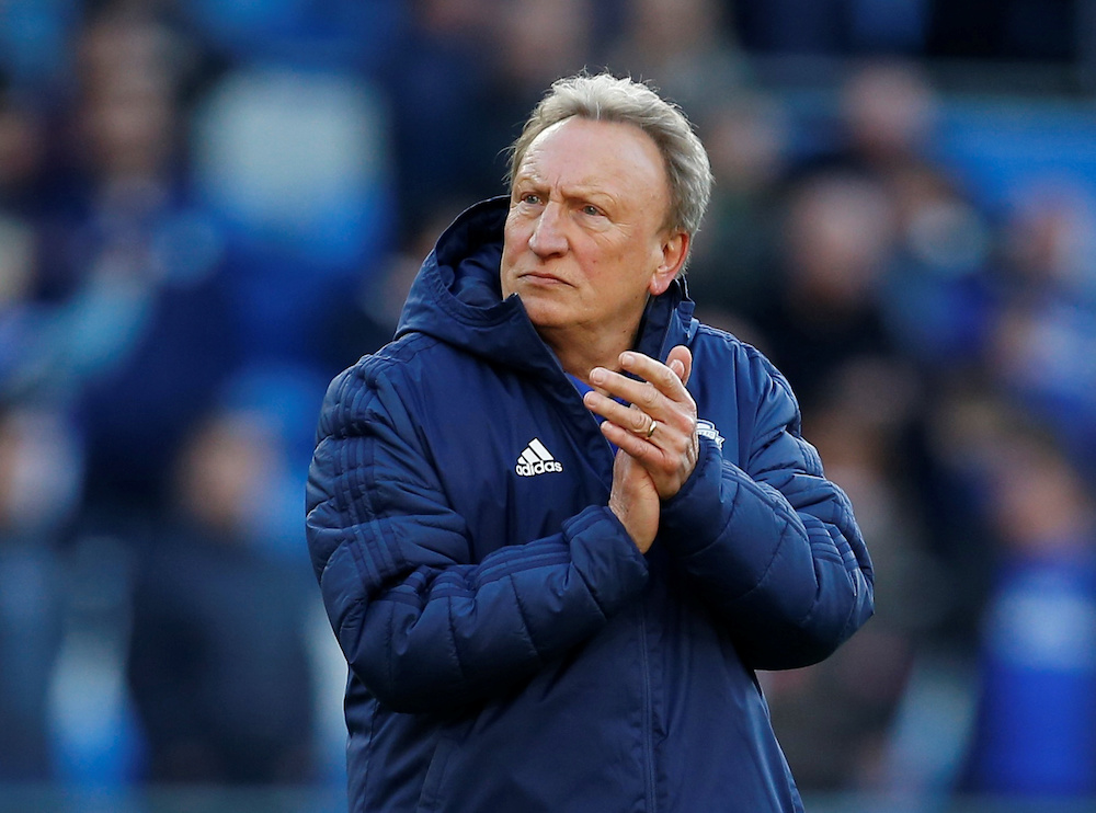 Cardiff City manager Neil Warnock applauds fans, after they are relegated from the Premier League, at Cardiff City Stadium in Cardiff May 4, 2019. u00e2u20acu201d Action Images pic via Reuters