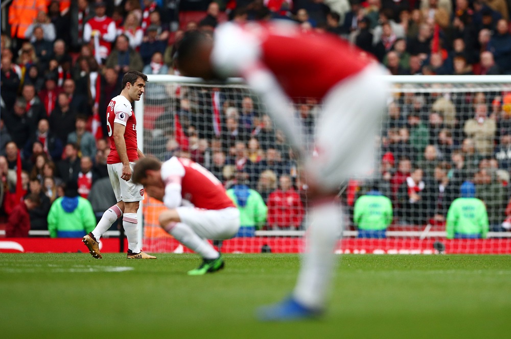 Arsenalu00e2u20acu2122s Sokratis Papastathopoulos and Nacho Monreal react after the match against Brighton and Hove Albion at the Emirates Stadium in London May 5, 2019. u00e2u20acu201d Reuters pic