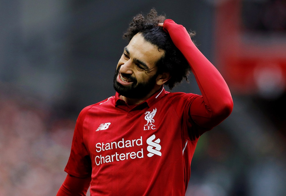 Liverpoolu00e2u20acu2122s Mohamed Salah reacts during the match against Chelsea at Anfield in Liverpool April 14, 2019. u00e2u20acu201d Reuters pic