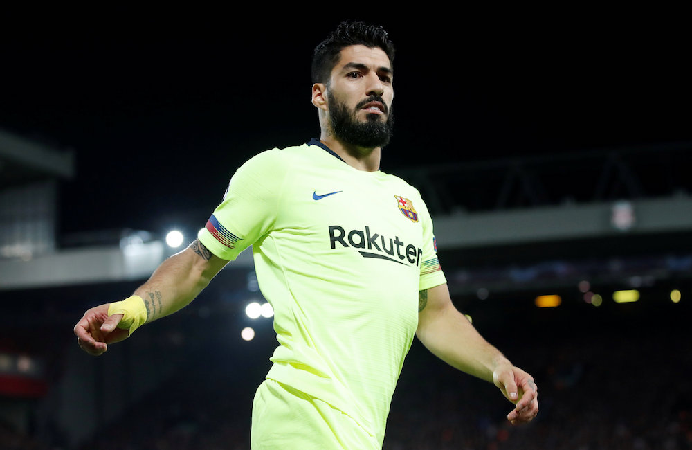 Barcelonau00e2u20acu2122s Luis Suarez is seen during the Champions League semi-final second leg match with Liverpool at Anfield in Liverpool May 7, 2019. u00e2u20acu201d Action Images pic via Reuters