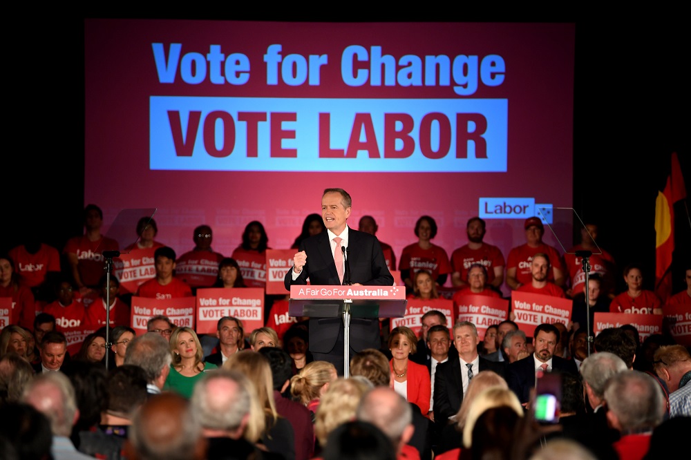 Australian Opposition Leader Bill Shorten delivers a speech during the u00e2u20acu02dcVote for Change Rallyu00e2u20acu2122 at Bowman Hall in Blacktown, Sydney May 16, 2019. u00e2u20acu201d AAP Image via Reuters