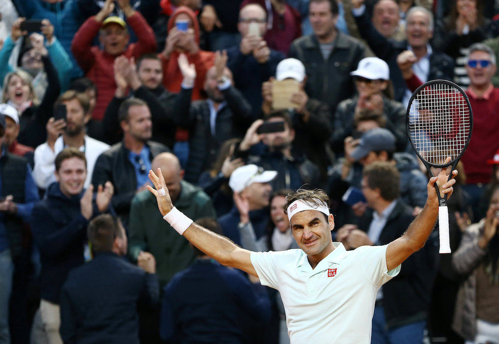 Switzerlandu00e2u20acu2122s Roger Federer celebrates after winning his third-round match against Croatiau00e2u20acu2122s Borna Coric at the Italian Open in Rome May 16, 2018. u00e2u20acu201d Reuters pic