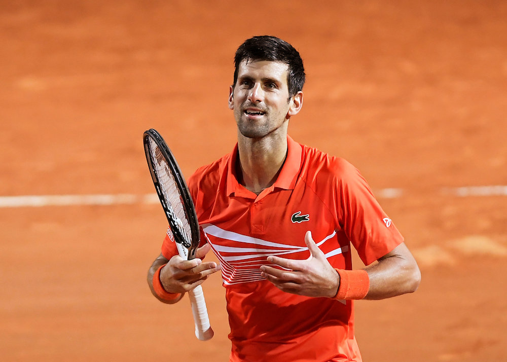 Serbiau00e2u20acu2122s Novak Djokovic celebrates after winning his semi-final match against Argentinau00e2u20acu2122s Diego Schwartzman at the Italian Open in Rome May 18, 2019. u00e2u20acu201d Reuters pic