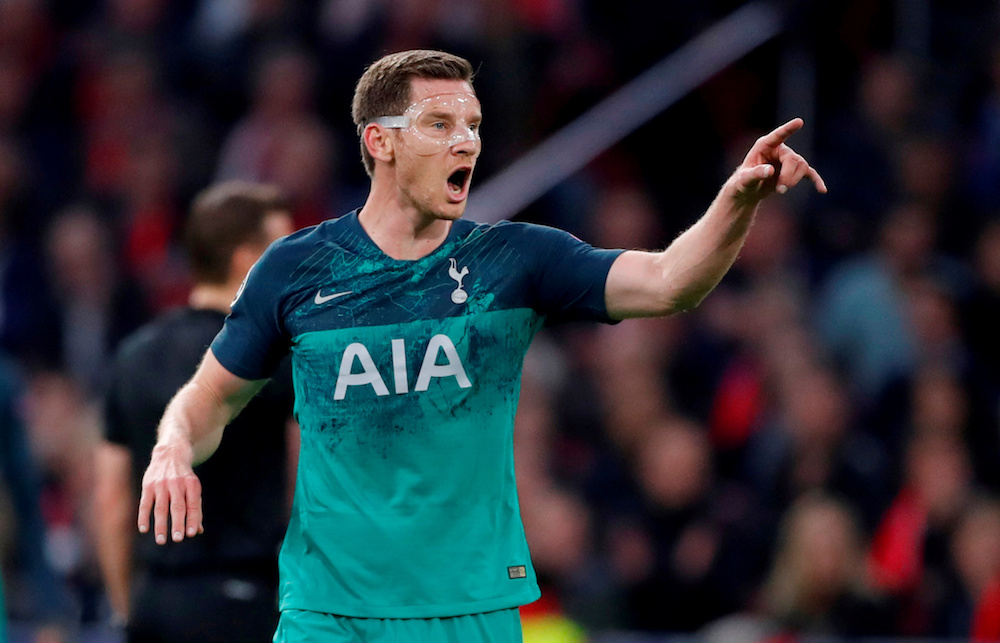 Tottenhamu00e2u20acu2122s Jan Vertonghen gestures during the Champions League semi-final second leg match with Ajax Amsterdam at Johan Cruijff Arena in Amsterdam May 8, 2019. u00e2u20acu201d Action Images pic via Reuters