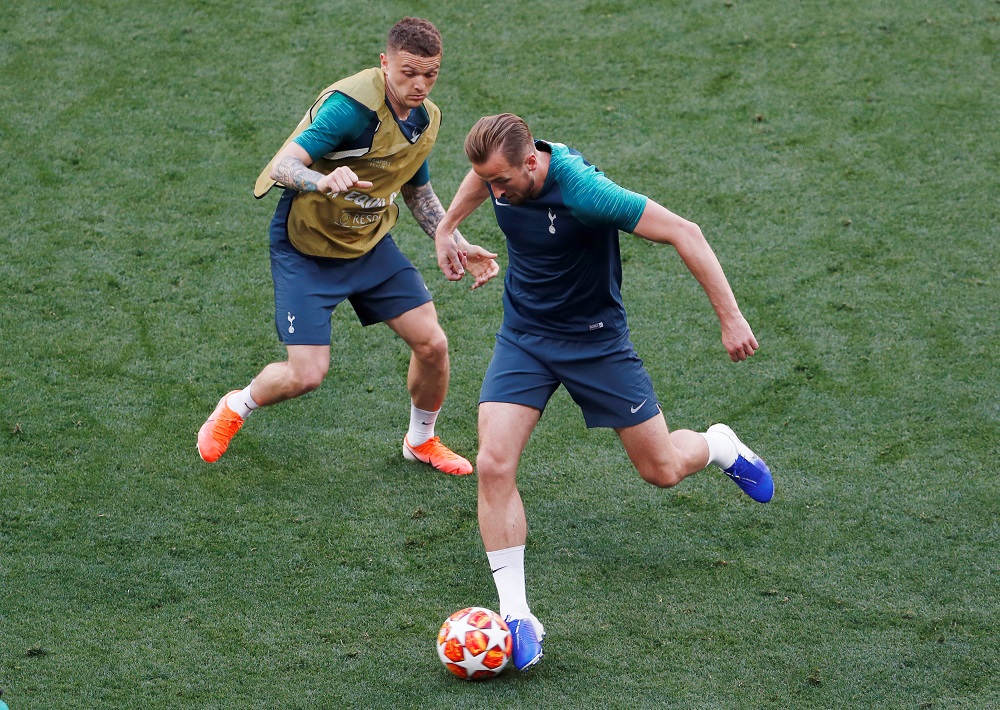 Tottenham's Harry Kane and Kieran Trippier during training at the Wanda Metropolitano stadium in Madrid May 31, 2019. u00e2u20acu201d Reuters pic