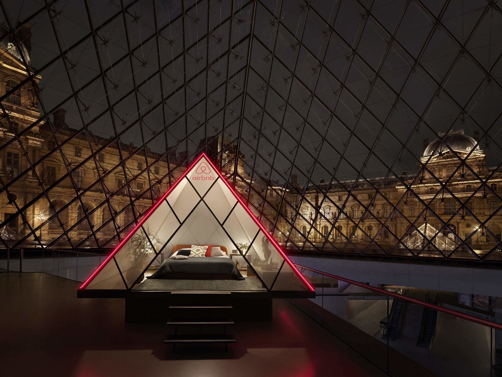 The Louvre set up a bedroom beneath its pyramid on April 30, in collaboration with Airbnb. u00e2u20acu201d Picture courtesy of Julian Abrams via AFP-Relaxnews