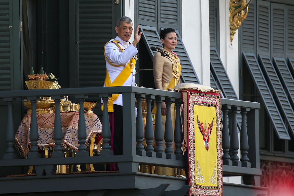 Thailandu00e2u20acu2122s newly crowned King Maha Vajiralongkorn and Queen Suthida are seen at the balcony of Suddhaisavarya Prasad Hall at the Grand Palace in Bangkok May 6, 2019.u00e2u20acu201d Reuters pic