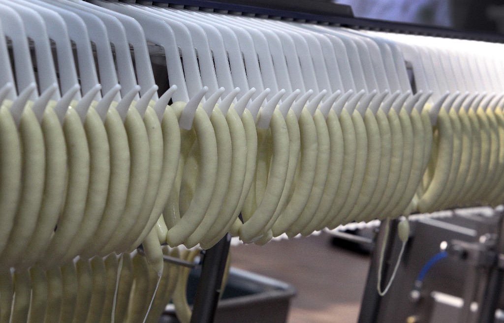 Sausage dummies are pictured at the international meat industry fair IFFA in Frankfurt am Main, western Germany, on May 6, 2019. u00e2u20acu201d AFP picnn