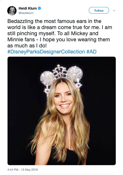 Supermodel, designer and TV presenter Heidi Klum tweeted a photo of her design for the Disney Parks Designer Collection. u00e2u20acu201d Picture via Twitter/Heidi Klum