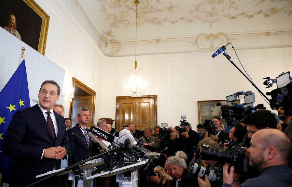 Austrian Vice Chancellor Heinz-Christian Strache addresses the media in Vienna May 18, 2019. u00e2u20acu201d Reuters picnn