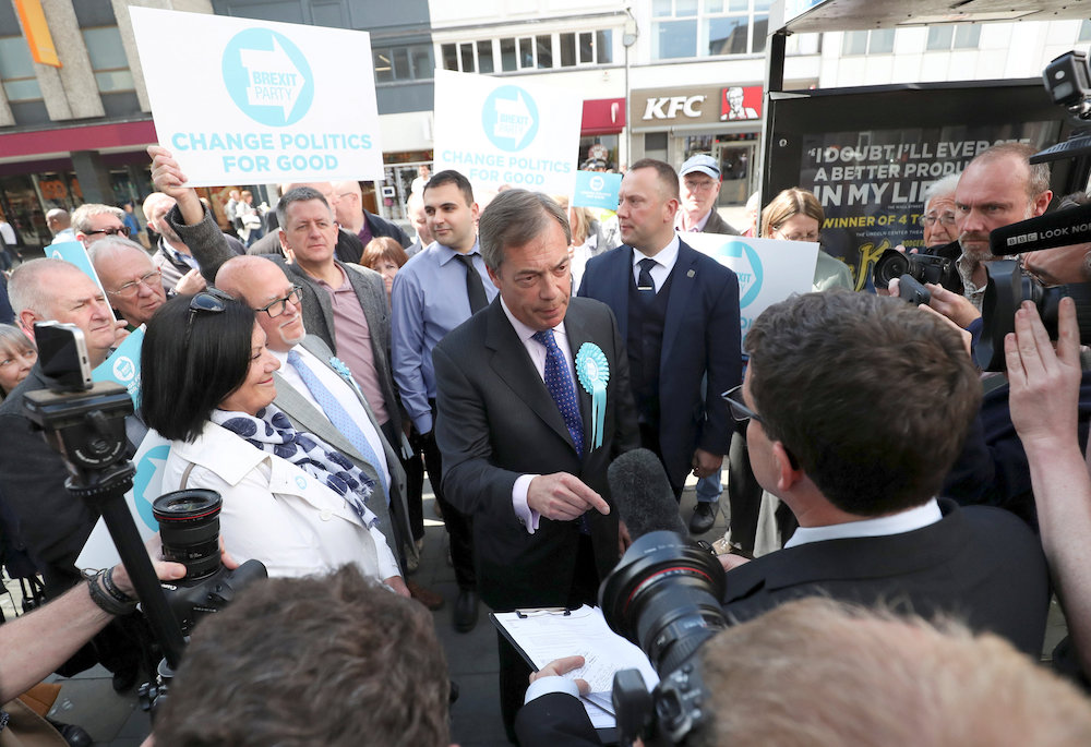Brexit Party leader Nigel Farage arrives for a Brexit Party campaign event in Newcastle May 20, 2019. u00e2u20acu201d Reuters picnn