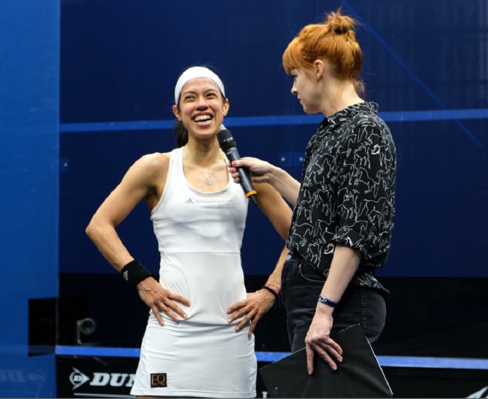Datuk Nicol David speaks to a reporter at the British Open at University of Hull May 22, 2019. — Picture via Twitter/British Open Squash