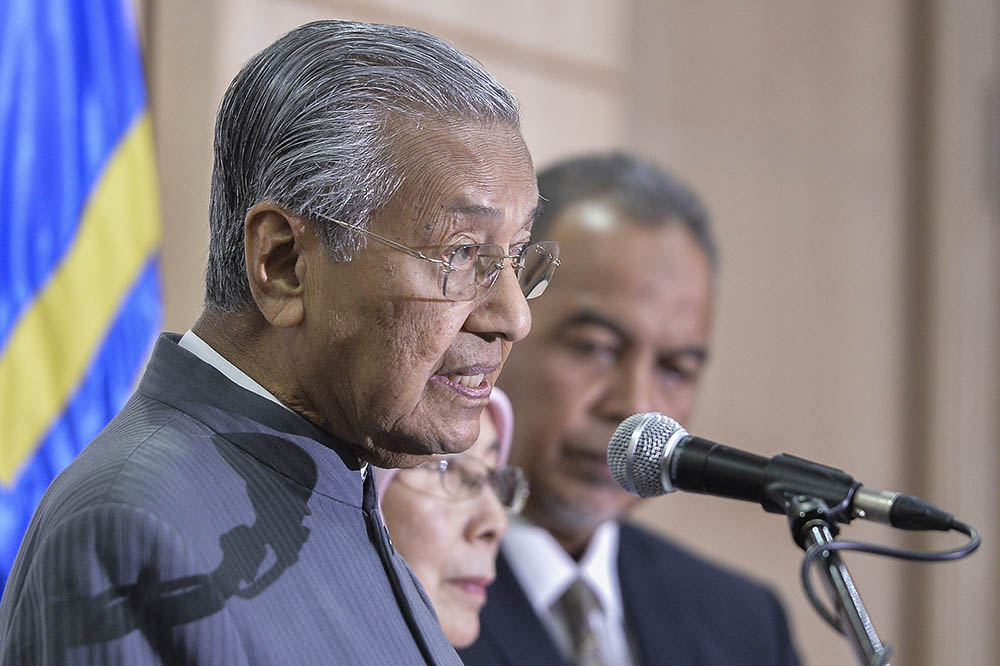 Prime Minister Tun Dr Mahathir Mohammad speaks during the National Finance Council Meeting 2019 press conference in Putrajaya on May 27, 2019. u00e2u20acu201d Picture by Miera Zulyana