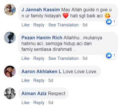 Facebook users reacting to Imran’s post with many comments of love and praise for Aci. — Screengrab from Facebook/ Rizal Imran.
