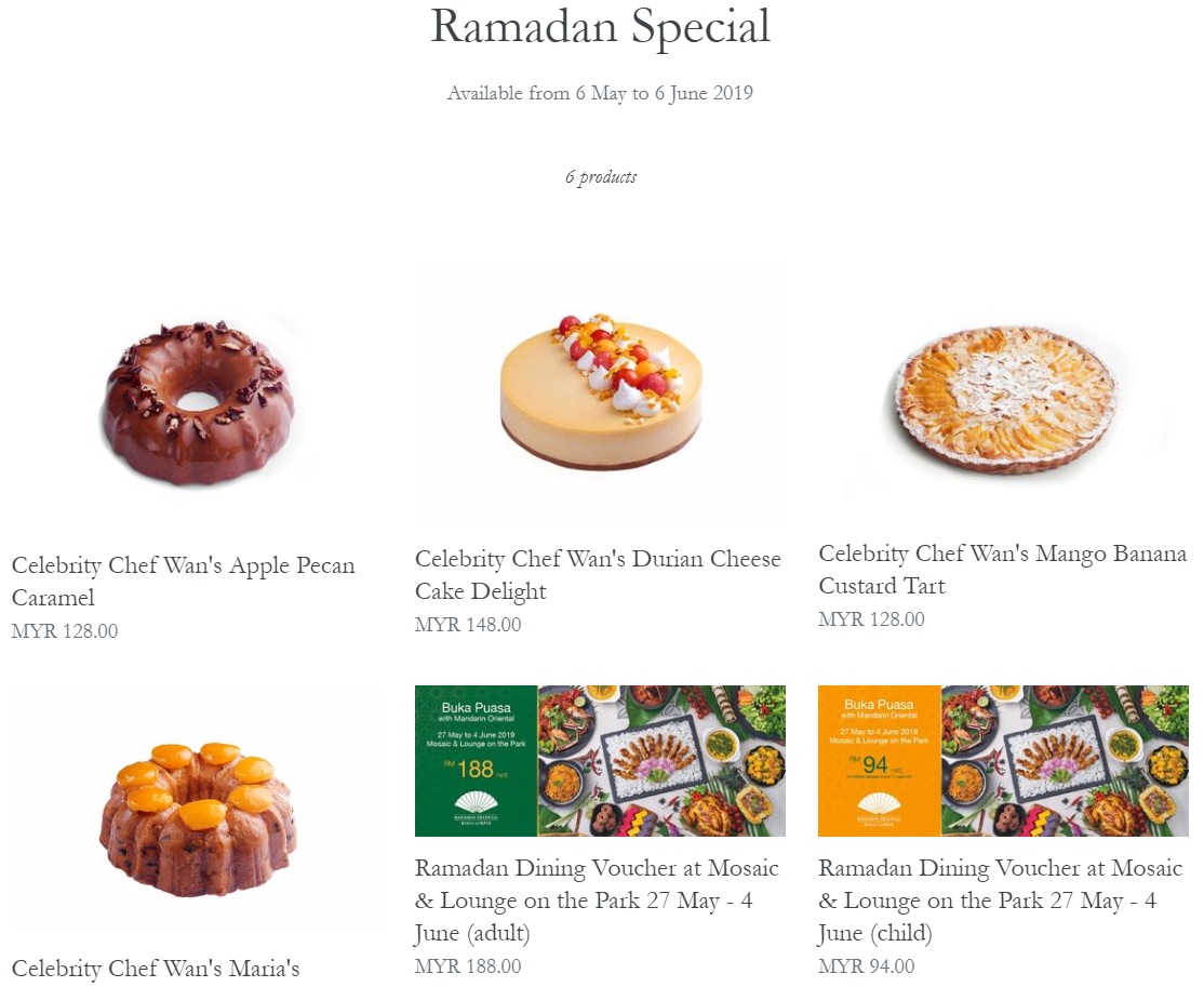 Chef Wan has four creations available for order on the Mandarin Oriental Kuala Lumpur online cake shop. — Screengrab from Mandarin Oriental KL official website