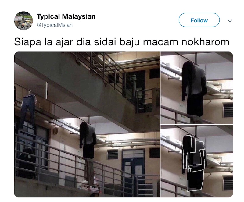 Hanging up your laundry has certainly become an art with this viral optical illusion. u00e2u20acu201d Picture via Twitter/typicalmsian