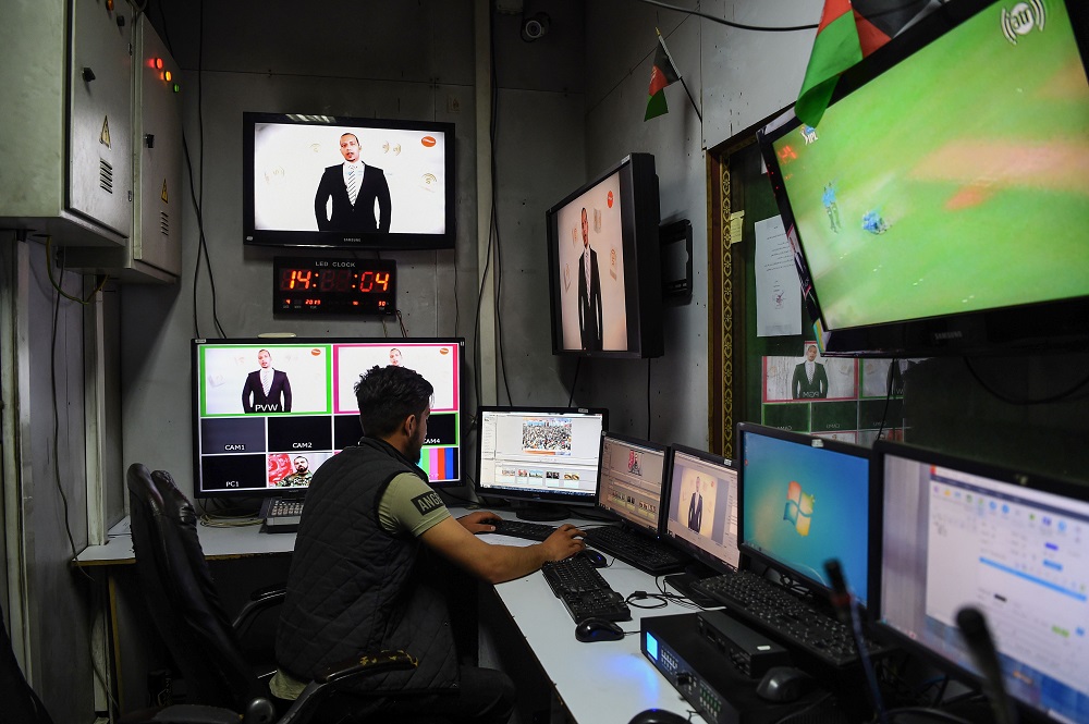 In this photo taken on April 4, 2019 an Afghan media works in the broadcast control room in the newsroom at the Khurshid TV station in Kabul. u00e2u20acu201d AFP pic          