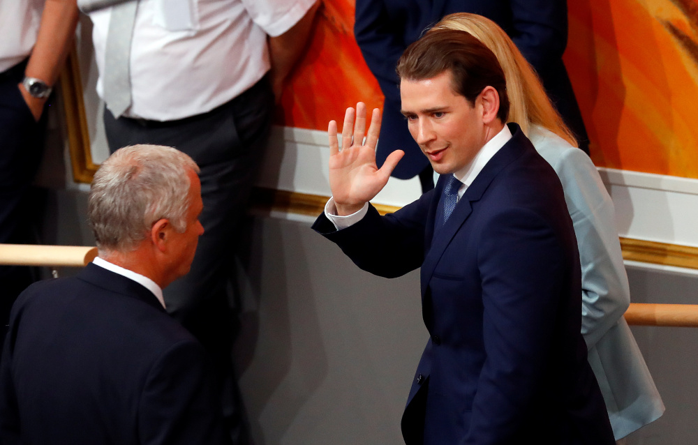Austrian Chancellor Sebastian Kurz waves as he leaves a session of the Parliament in Vienna, Austria May 27, 2019. u00e2u20acu201d Reuters pic 