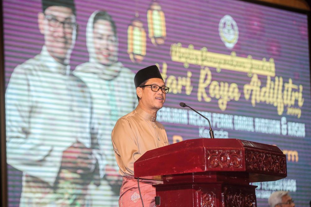Perak Mentri Besar Datuk Seri Ahmad Faizal Azumu delivers a speech at the State Secretariat Building in Ipoh May 29, 2019. u00e2u20acu201d Picture by Farhan Najib