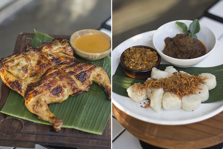 The star of the show is their juicy 'Ayam Peri-Peri Percik' cooked in a Josper oven (left). Tis the season for 'lemang', so enjoy it with beef 'rendang', peanut sauce and 'serunding' (right)