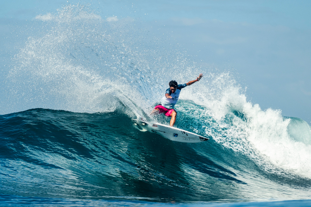 Rio Waida of Indonesia competing during a round one heat in the menu00e2u20acu2122s championship tour surfing event at Keramas in Gianyar in Bali May 13, 2019. u00e2u20acu201d Matt Dunbar/World Surf League handout pic via AFP 