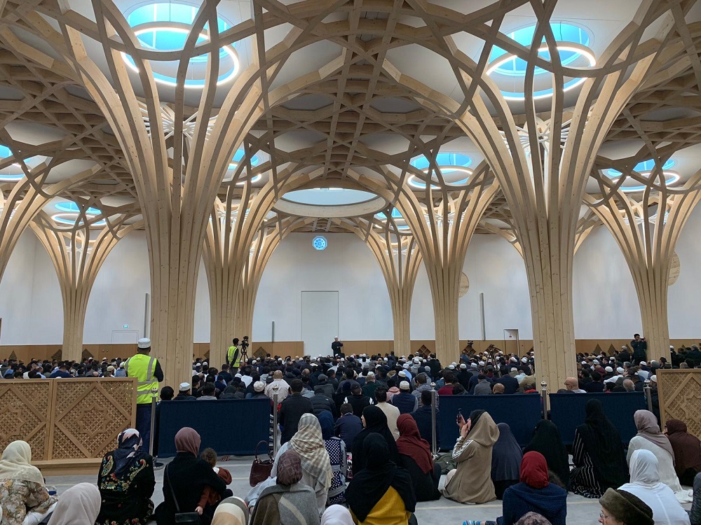 Muslims gather for the first Friday prayer at the new Cambridge Central mosque, a new green mosque that opened in Cambridge in this photo taken March 15, 2019. u00e2u20acu201d Henrietta Egerton/Cambridge Central mosque/Thomson Reuters Foundation pic   