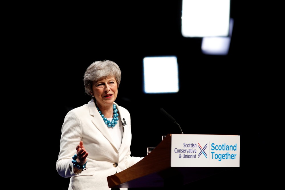 Britain's Prime Minister Theresa May speaks at the Scottish Conservative conference in Aberdeen, Scotland May 3, 2019. u00e2u20acu2022 Reuters pic