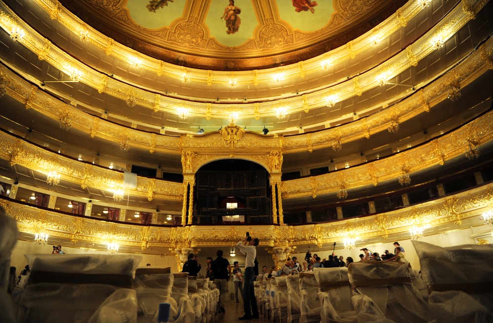 An interior view shows the main hall at the Bolshoi Theatre in Moscow. u00e2u20acu201d AFP pic