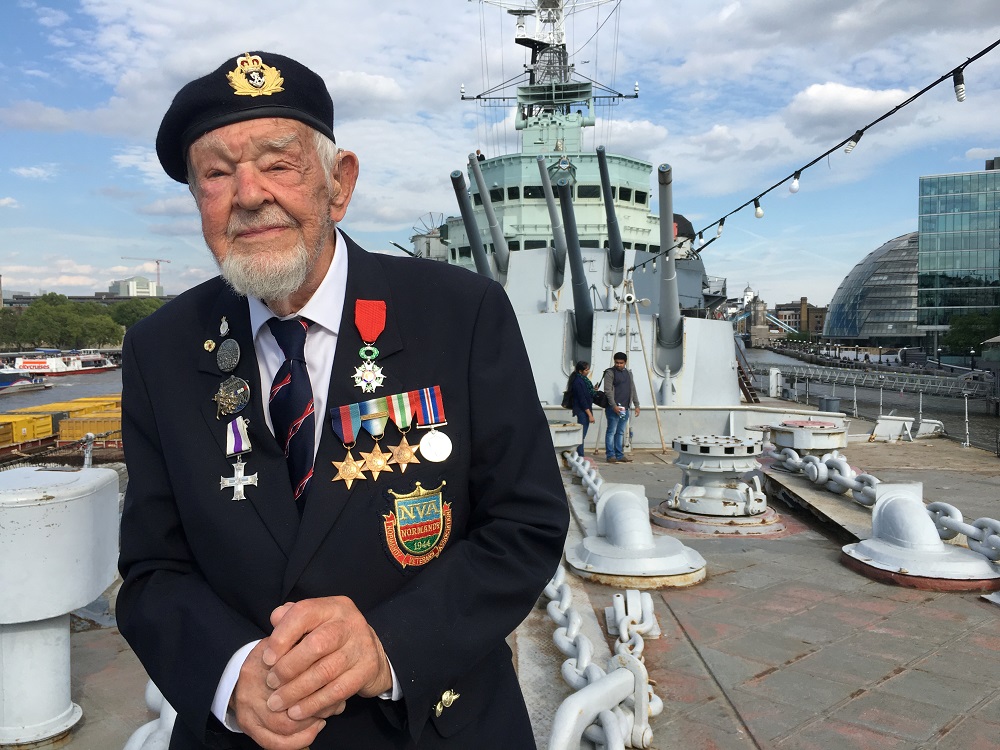 D-Day veteran Richard Llewellyn poses for a photograph on HMS Belfast, on the River Thames in London May 22, 2019. u00e2u20acu201d Reuters pic