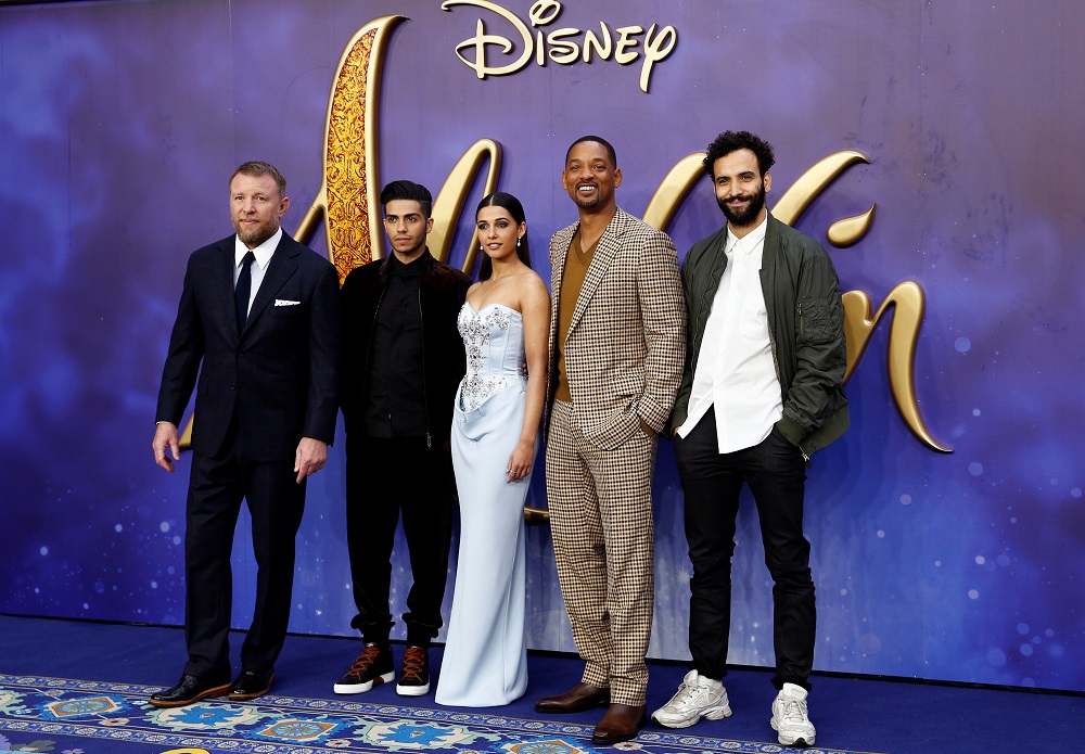 Director Guy Ritchie and cast members Mena Massoud, Naomi Scott, Will Smith and Marwan Kenzari attend the premiere of Disneyu00e2u20acu2122s live-action u00e2u20acu02dcAladdinu00e2u20acu2122 in London May 9, 2019. u00e2u20acu201d Reuters pic