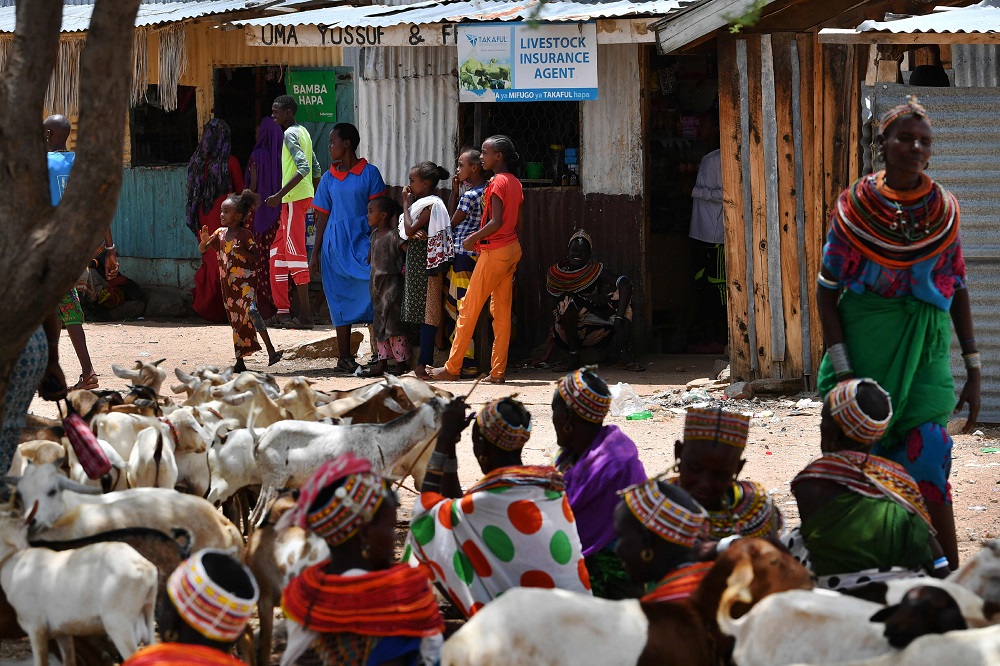 Traditional Samburu tribes-people take shelter near a livestock insurance agentu00e2u20acu2122s kiosk at the end of a market day at Merille livestock market, some 411km north of Nairobi in Kenyau00e2u20acu2122s Marsabit county April 30, 2019. u00e2u20acu201d AFP pic   
