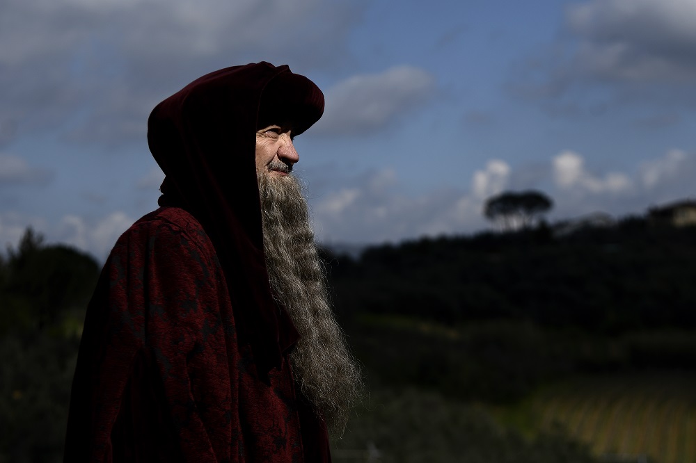A Leonardo Da Vinci look alike is pictured on April 9, 2019 in Vinci, the Tuscan village where Leonardo Da Vinci was born. u00e2u20acu201d AFP pic