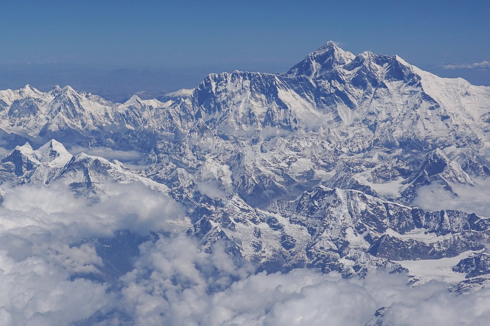 This photo taken on April 27, 2019 shows an aerial view of Mount Everest (centre right). u00e2u20acu201d AFP pic