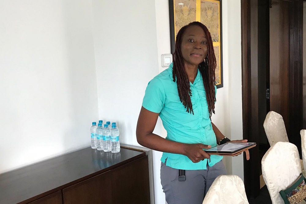 Saray Nu00e2u20acu2122kusi Khumalo, the first black African woman to scale Mount Everest, poses for a photo in Kathmandu, Nepal May 23, 2019. u00e2u20acu201d Thomson Reuters Foundation pic