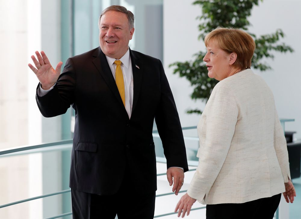US Secretary of State Mike Pompeo and German Chancellor Angela Merkel gesture as they leave after speaking to reporters at the Chancellery in Berlin, Germany, May 31, 2019. u00e2u20acu201d Reuters pic