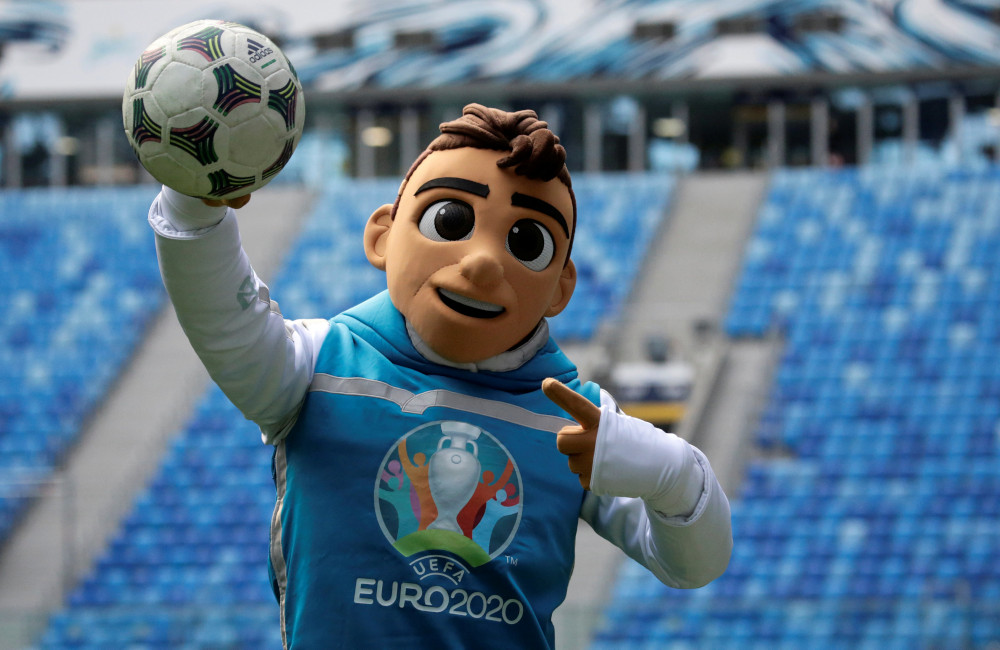 Skillzy, the official mascot for Euro 2020 soccer tournament, performs during a presentation at Saint Petersburg Stadium in St Petersburg, Russia March 27, 2019. u00e2u20acu201d Reuters pic 