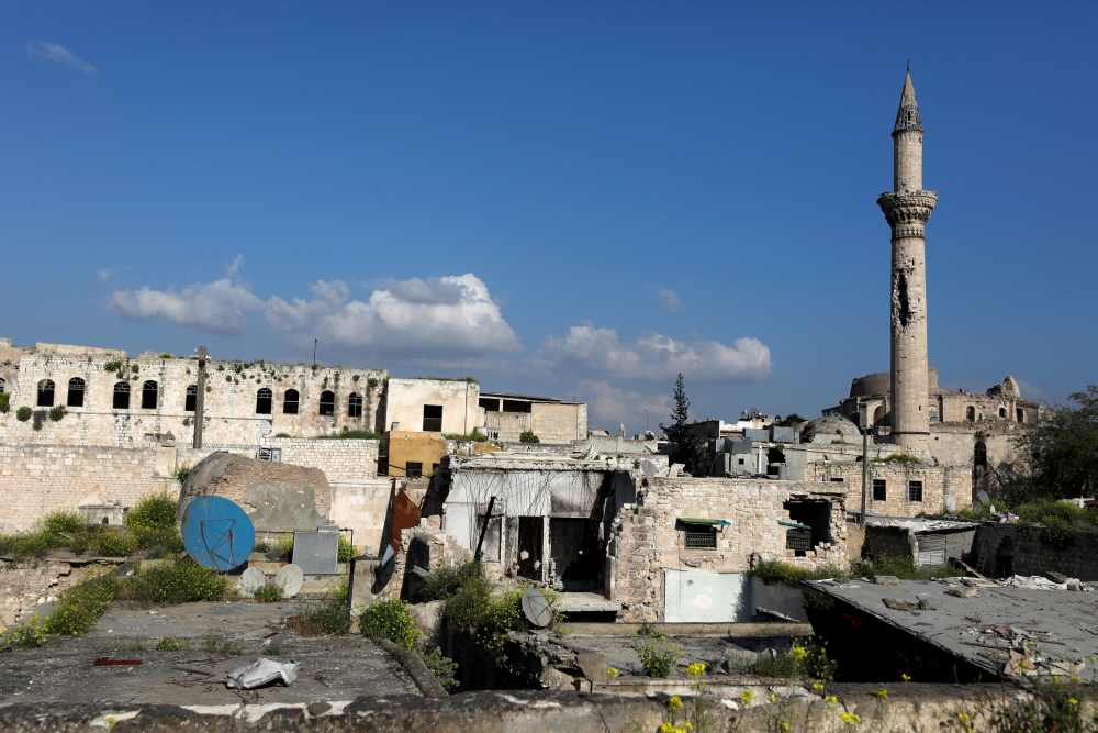 A view shows part of the destruction in the old city and the damaged Adliyeh Mosque, in Aleppo, Syria April 11, 2019. u00e2u20acu2022 Reuters pic 