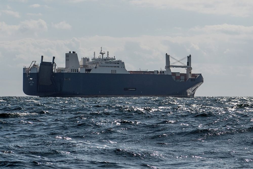 A picture taken on May 9, 2019 off the northern port of Le Havre, shows Saudi cargo ship Bahri Yanbu waiting to enter the port of Le Havre. French President defended his country's arms sales to Saudi Arabia and the United Arab Emirates. u00e2u20acu201d AFP pic