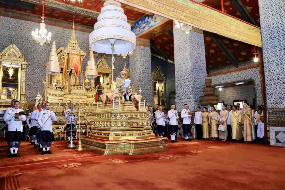 Thailand's King Maha Vajiralongkorn makes an address during his coronation inside the Grand Palace in Bangkok May 4, 2019. u00e2u20acu2022 Handout via Reuters 