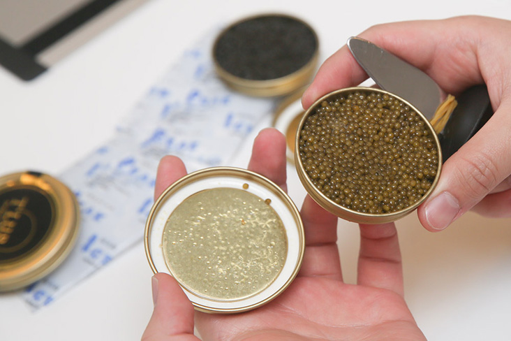 The Gold Amur caviar is ultra rare and highly sought after for its creamy and slightly nutty texture.