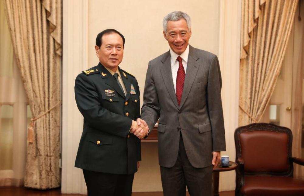 Singaporeu00e2u20acu2122s Prime Minister Lee Hsien Loong shakes hands with Chinses Defence Minister Wei Fenghe during a meeting at the Istana in Singapore May 30, 2019. u00e2u20acu2022 Picture by Raj Nadarajan  via TODAY 