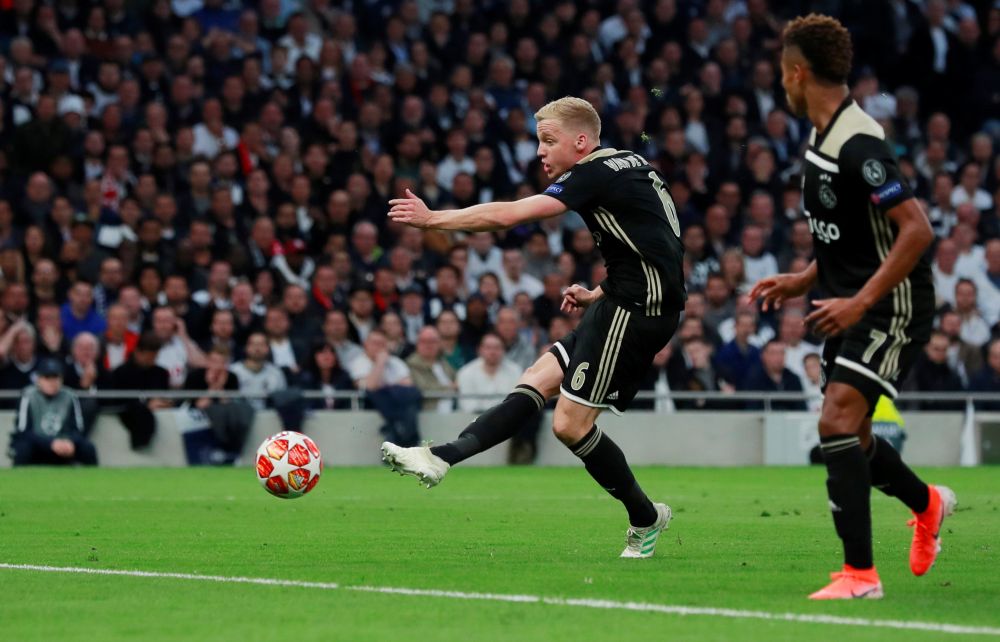 Ajax's Donny van de Beek scores their first goal against Tottenham Hotspur. u00e2u20acu201d Reuters pic